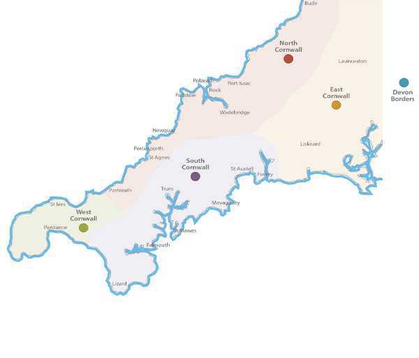 Map of the Cornwall coast
